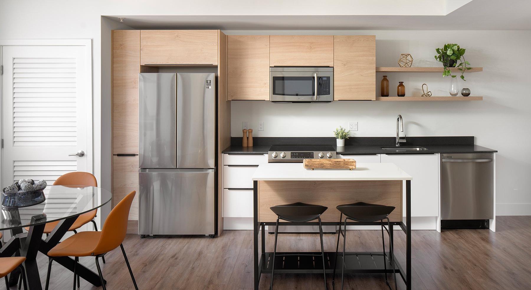 kitchen with brown cabinets