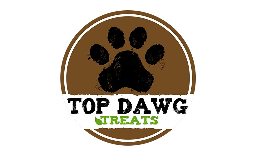 Top Dawg Treats a logo with writing and a paw print