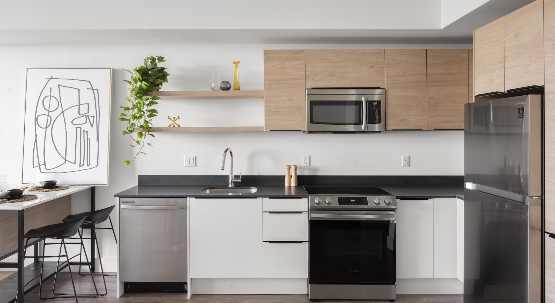 kitchen with stainless steel appliances and wood cupboards